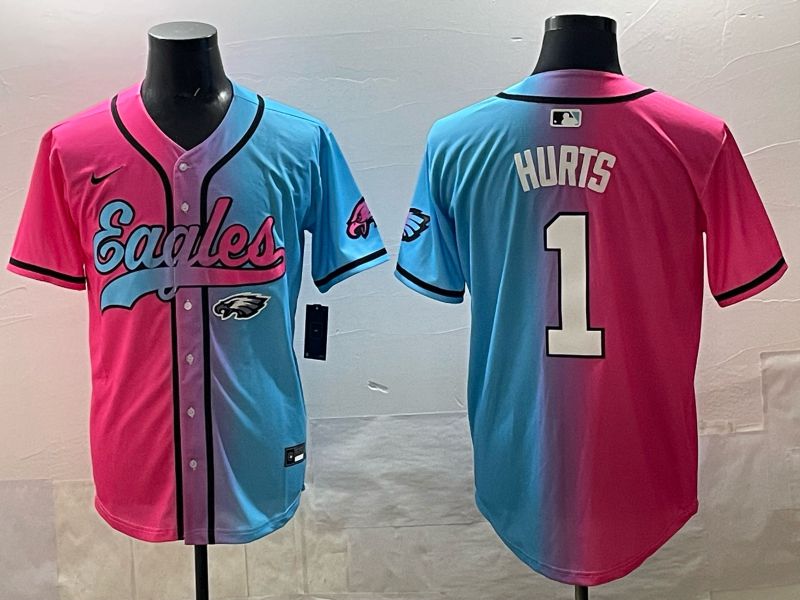 Men 2025 Philadelphia Eagles #1 Hurts Blue pink Nike Limited NFL Jersey style 011